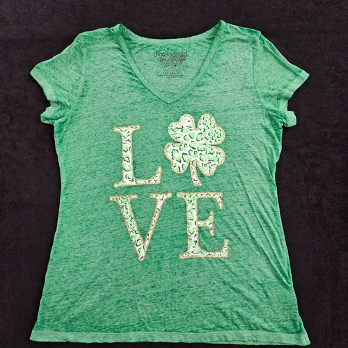 Love 4 Leaf Clover Irish Green Kurzarm Burnout T-Shirt Damen 2XL