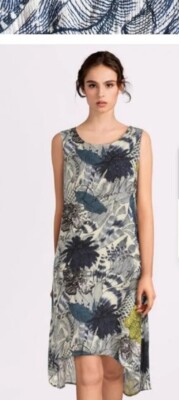 Robe Desigual Bleu Et Blanc, Taille 36, Asymétrique, Sans Manches, Floral, Neuf Sans étiquette