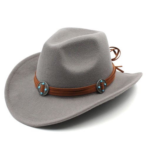 Western Cowboy Hat for Boys Girls Kids Cowgirl Fedora Cap Wide Brim Brown Strap - Picture 17 of 52
