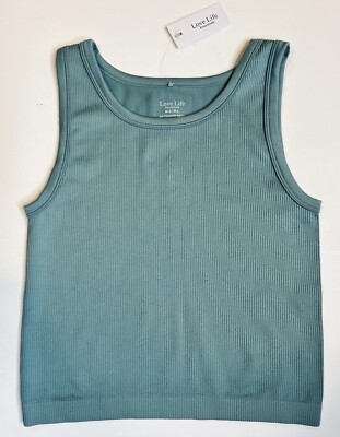 Women's Active Tank Top SMALL Ribbed Teal Green Blue Athletic Love Life NWT