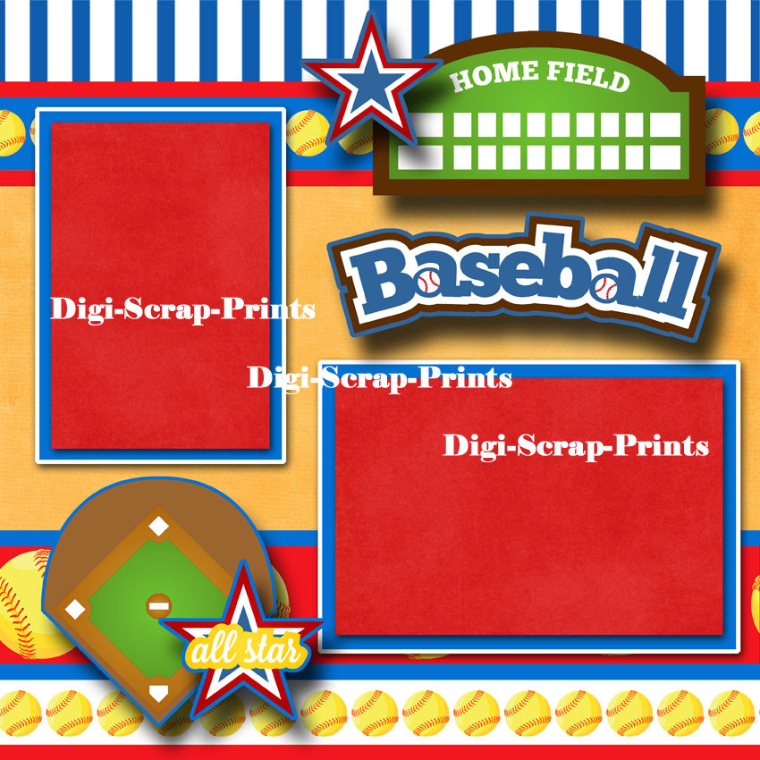 BASEBALL ~ BOY or GIRL 2 pre-made scrapbook pages layout 12X12 ...
