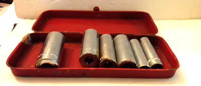 SOCKET TOOLS 6 ASST 3/8 '' DRIVE DEEP CHROME SOCKETS NO SET + METAL BOX TAIWAN