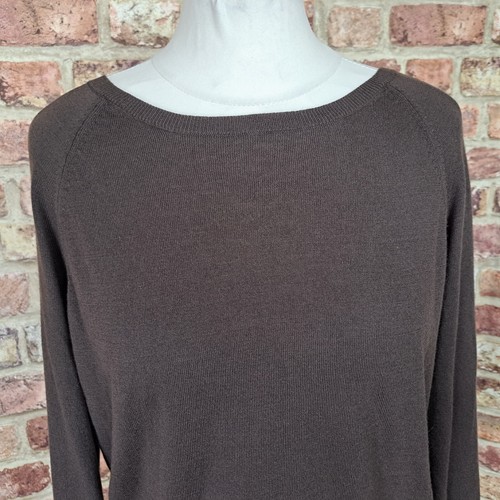 Michael Kors Jumper Brown Open Back Womens Large Leather Trim Cahsmere Blend - Picture 2 of 12