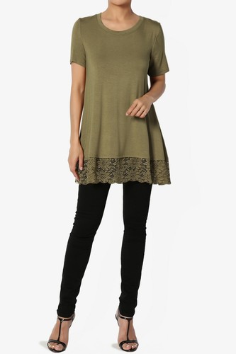 TheMogan Sleeveless / Short Sleeve Floral Lace Hem Stretch Jersey Tunic Top - 第 121/127 張圖片