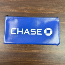 VINTAGE CHASE BANK CASH BLUE BAG w/BANK LOGO & ZIPPER EUC A2