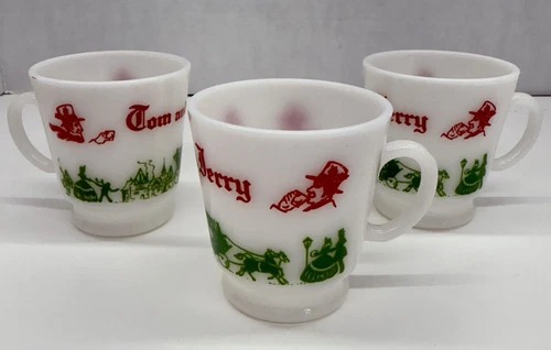 Vtg MCM Tom and Jerry Hazel Atlas Glass Egg Nog Set of 3.