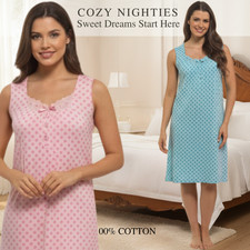 Image of LADIES Nightdress soft 100% Cotton JERSEY COTTON Nightie 10-24 no sleeve cool