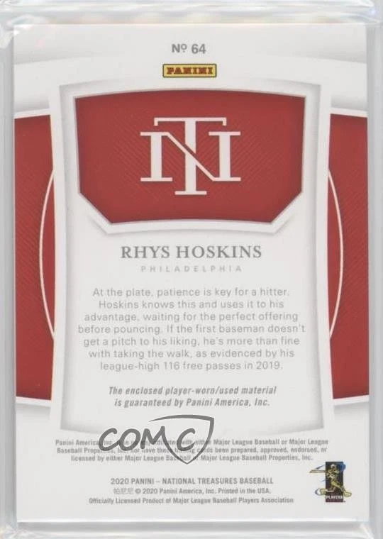 2020 Panini National Treasures /99 Rhys Hoskins #64 - Image 2 of 2