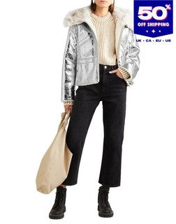 RRP€3051 YVES SALOMON Shearling Jacket FR36 US4 UK8 S Hooded Made in France