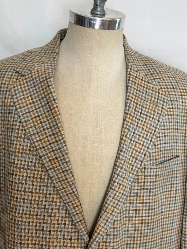 Blazer Abrigo Deportivo Brooks Brothers De Colección Y2K 46 R Pata de Gallo Cuadros Seda Lino Lana Foto 2 de 4
