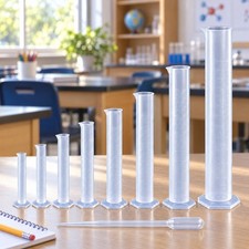 8Pcs Plastic Graduated Cylinder Set 10-2000mL with 3mL Pipette Lab