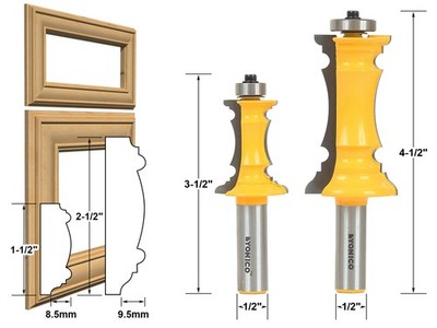 2 Bit Miter Frame Molding Router Bit Set - 1/2'' Shank - Yonico 16266