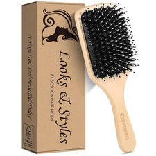 Hair Brush, Boar Bristle Paddle Hairbrush for Long Short Thick Thin Curly Strai