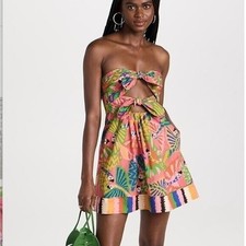 Farm Rio Rainbow Toucans Strapless Cutout Mini Dress Pink Green Tropical NWT XL
