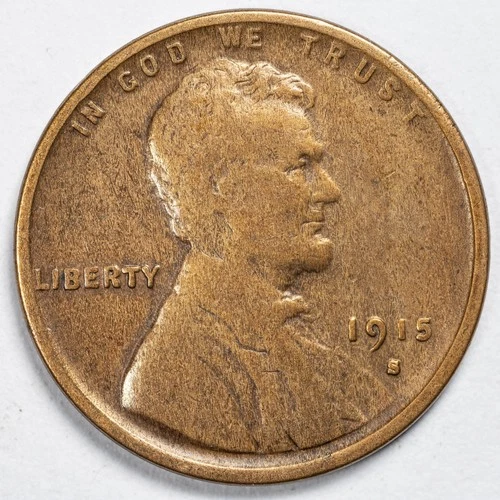 1915-S Lincoln Wheat Penny Cent San Francisco Mint Fine (F) Cleaned