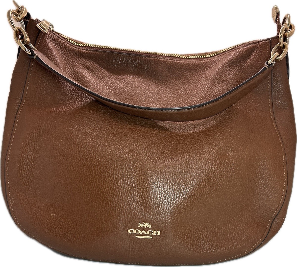 バッグ COACH One Shoulder Bag Hobo Elgo Leather COACH Elle Hobo Brown Pebble Leather Shoulder Bag Gold Hardware