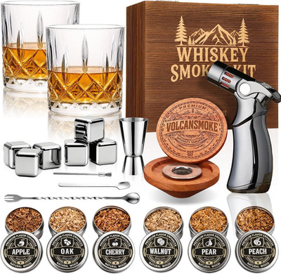 Bourbon & Whiskey Smoker Kit   6 Wood Chip Flavors for Cocktail Smoke Infuser  