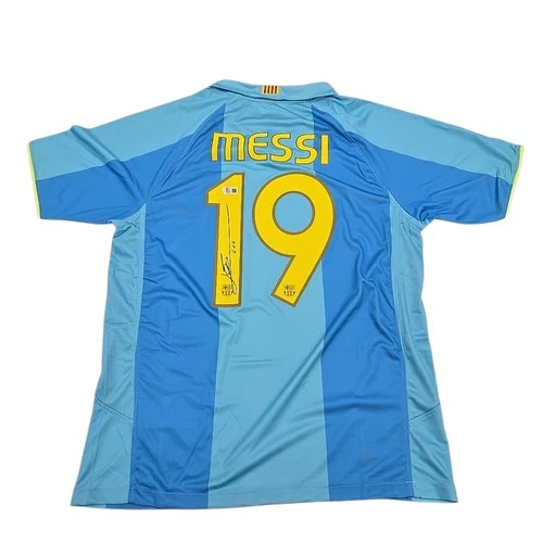LIONEL MESSI SIGNED AUTO FC BARCELONA SOCCER JERSEY BECKETT BAS STICKER