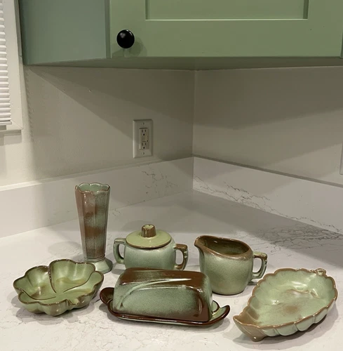 Frankoma Pottery Prairie Green Items: Butter Dish, Clover Plate, & More!  U PICK