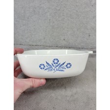 Corning Ware P-1-B 1 Qt Square Casserole Dish White Blue Floral Made in USA
