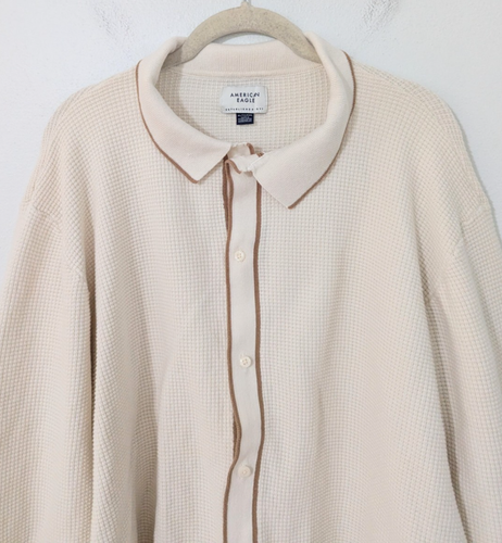 American Eagle maglione polo manica lunga punta waffle beige contrasto XL - Foto 2 di 9