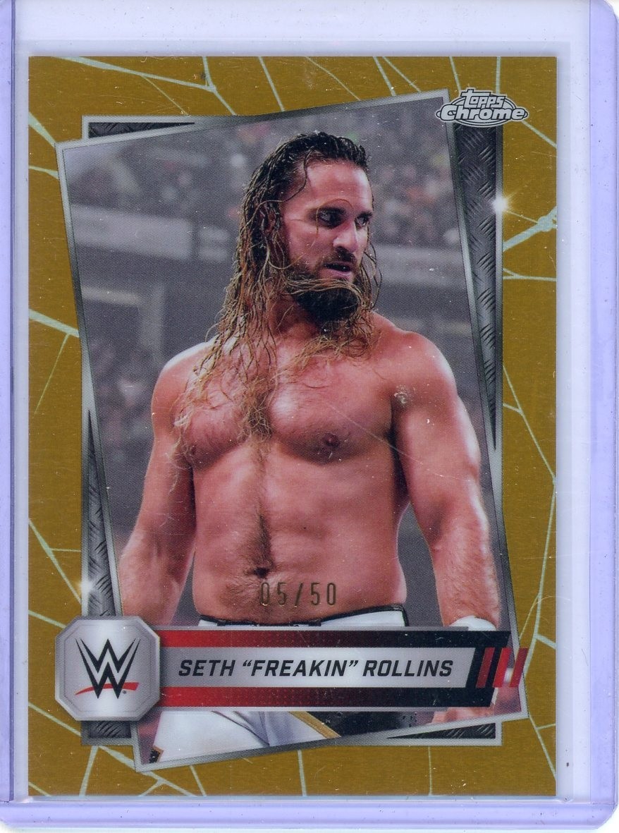 2025 TOPPS CHROME WWE SETH "FREAKIN" ROLLINS #5 GOLD REFRACTOR #/50