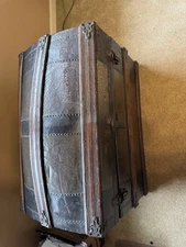 Antique Victorian Steamer Trunk Storage Chest Camelback Humpback
