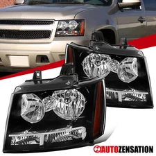 Fit 2007-2014 Chevy Avalanche Tahoe Suburban Black Headlights Left+Right 07-14