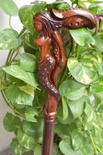 Mermaid Wooden Carved Walking Stick Cane handmade wood crafted comfortable