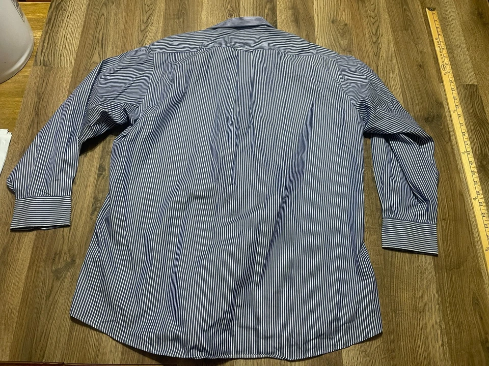 Kirkland Signature Shirt, Men's Size 16.5-32, Blue White Striped Button Up - Image 2 of 4