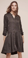 Anthropologie Holding Horses Mariona Military Shirt Dress Size 00 100% Lyocell