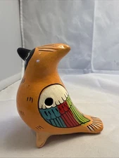 Tonala Bird Hand Painted Colorful Mexican Pottery Water Whistle Ocarina Works