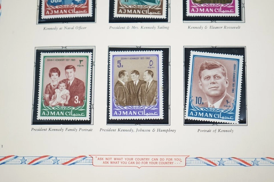 COLECCIÓN AJMAN JOHN F. KENNEDY DE 140 SELLOS, 60 HOJAS Y 1 FOLLETO EN ÁLBUM Foto 3 de 4