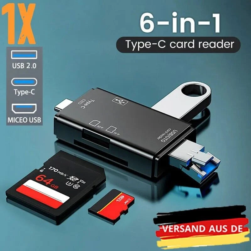 6in1 USB C OTG Kartenleser SD MicroSD Card Reader Adapter für Android PC Laptop - Bild 2 von 4