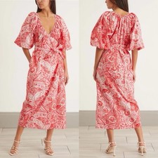 Mara Hoffman Fila Midi Wrap Dress Organic Cotton Size S Resort Puff Sleeves