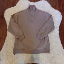 Athleta Forever Fleece 1/4 Zip Sweatshirt Gray Pockets Small