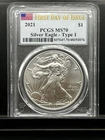 2021 $1 American Silver Eagle Type 1 PCGS MS70 First Day Of Issue Flag Label 🔥