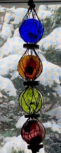 Vintage Japanese GLASS FISHING FLOATS Lot 4 Netted Nautical Decor 3” Multi Color