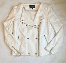 Banana Republic White Moto Style Biker Jacket Zipper Textured Size 4 Women's