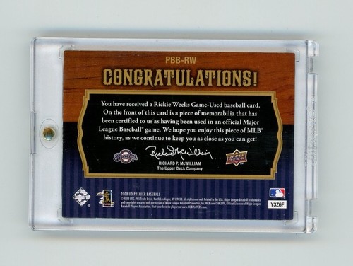 2008 Upper Deck GAME USED BAT BARREL SSP RICKY WEEKS 1/2! BREWERS STAR! - Picture 2 of 2