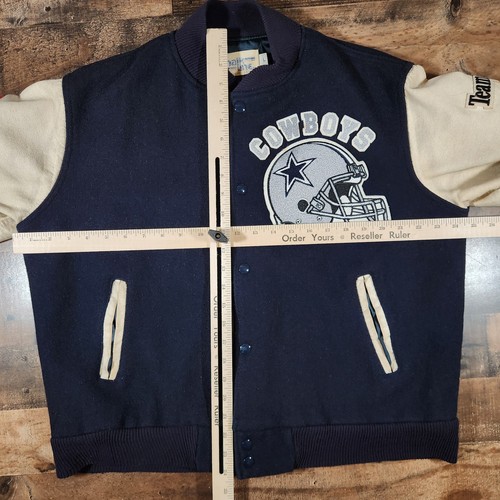 Vintage Dallas Cowboy Varsity Jacket Large Chalk Line Letterman Leather Wool 90s - Picture 3 of 24