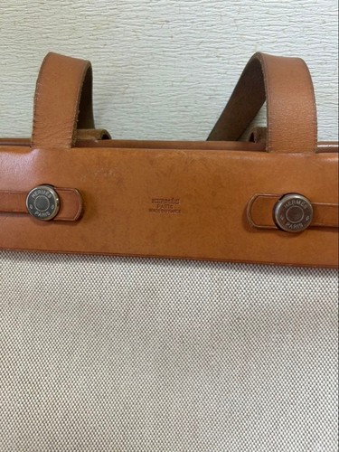 HERMES Herbag Cabas MM Handtasche Canvas Leder beige braun silber echt gut - Bild 11 von 13