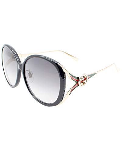 Gucci GG0226SK Designer Sunglasses in Black/Gold/Gray Gradient 60mm Women's Oval - Picture 1 of 1