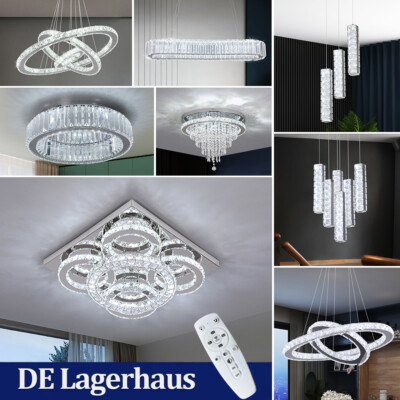 Modern Dimmbar LED Deckenleuchte Kristall Kronleuchter Pendelleuchte Wohnzimmer
