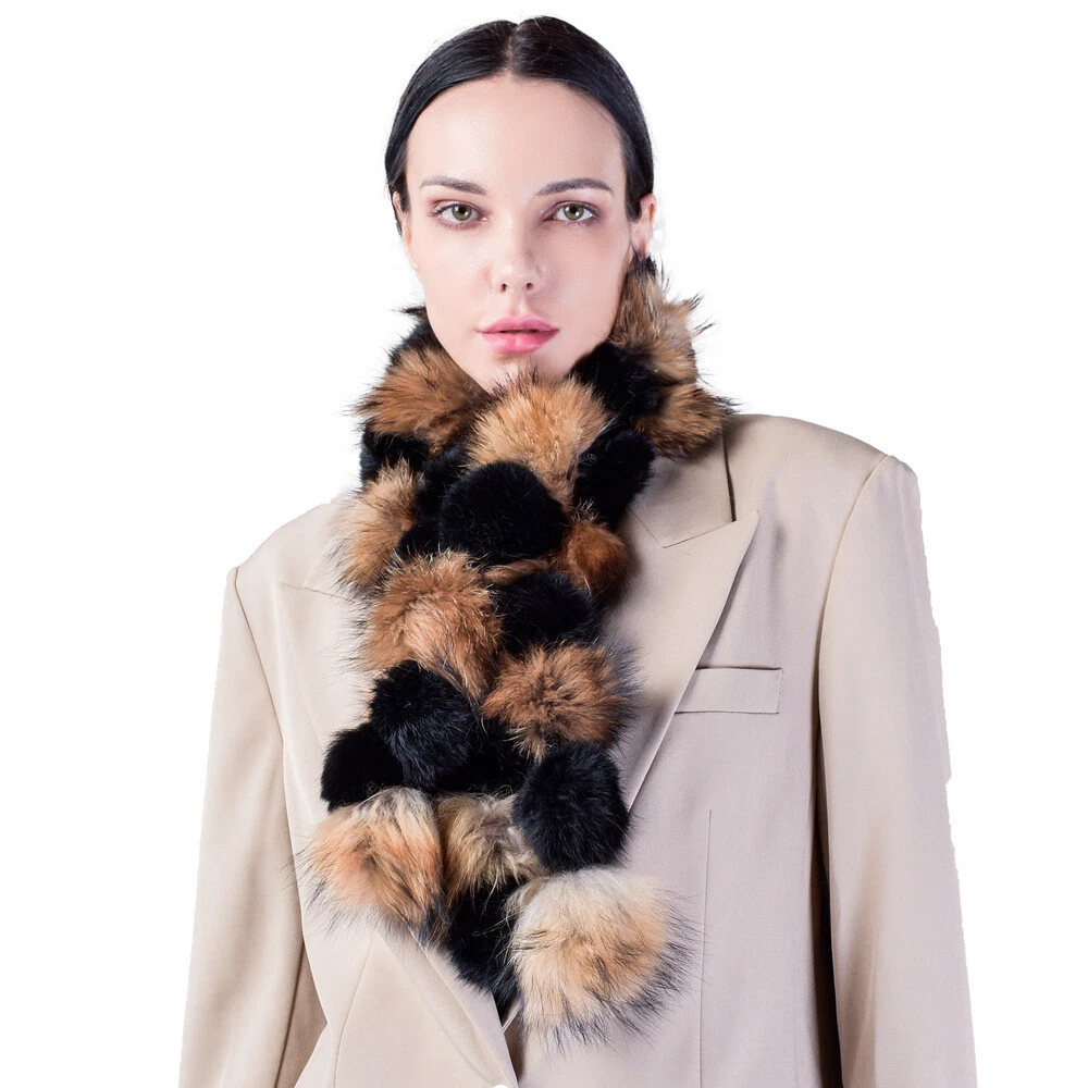 100% Real Raccoon Fur Scarves Rabbit Fur Wraps Neckerchief Warm Outdoor