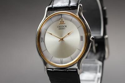 MINT] SEIKO CREDOR 5A74-0020 Silver Gold 18KT Bezel Qz Midsize