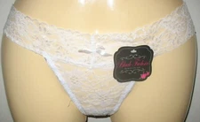 BLACK FUCHSIA - NEW - LARGE - SHEER NYLON STRETCH WHITE LACE THONG PANTY