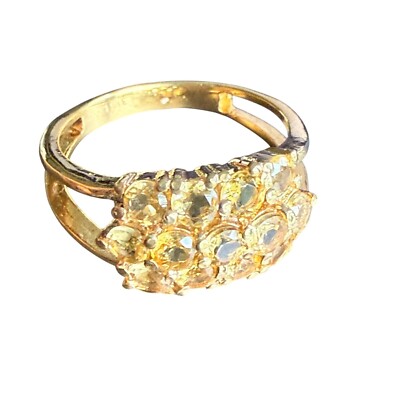 Stainless Steel Semi Precious Stone Gold-Tone Cluster Ring Size 10
