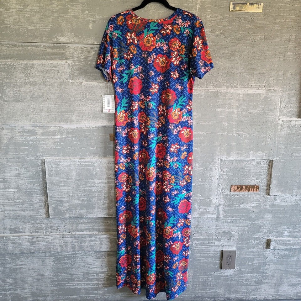 LuLaRoe Womens Dress Small Maria Maxi Round Neck Short Sleeve Floral
