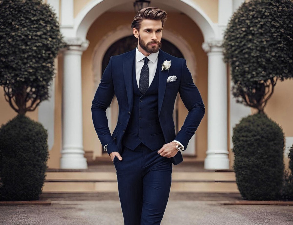 Men's 3-Piece Slim Fit Cream Suit - Wedding Groom Business Formal Prom Tuxedo With Vest - View #6